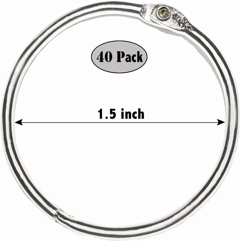 YOBZUO 1.5 Inch (40 Pack) Book Binder Rings, Office Loose Leaf, Nickel Plated Steel, Keychain Key Ring, Metal Book, Silver - Image 2